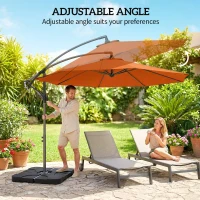 Outsunny 3m Overhanging Parasol, with Base, Weights and Cover - Orange(m-5)