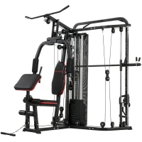 SPORTNOW Home Multi Gym Smith Machine with 65kg Weight Stack, Cable Pulley System, Chest Station, Preacher Pad & Leg Developer(m-1)