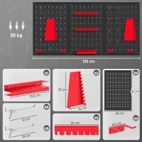 HOMCOM panneau perforé mural 600 x 400 mm, organiseur garage en acier avec 3 panneaux perforés, noir et rouge(m-3)