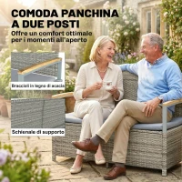 Outsunny Panca Giardino 170L, 2 Posti Rattan con Cuscino, Grigio Chiaro(m-7)
