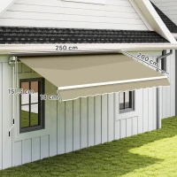 Outsunny Tenda da Sole 2.5x2 m con Braccio Avvolgibile, Tenda Parasole da Esterno a Manovella in Alluminio e Tessuto Poliestere, 280 g/㎡, UV50+, Cachi(m-3)