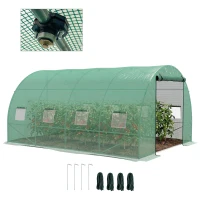 Outsunny Sprinkler System Polytunnel Greenhouse, 4 x 3(m), Green(m-10)