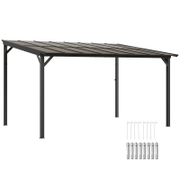 Outsunny 3 x 4.3 m Lean to Pergola with UPF 50+ Waterproof Polycarbonate Roof, Wall-Mounted or Free Standing Hardtop Roof Garden Metal Pergola Gazebo, Heavy Duty Outdoor Sun Shade, Dark Grey