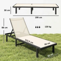 Outsunny Conjunto de 2 Tumbonas Reclinables con Ruedas Respaldo Ajustable 4 Niveles Estructura de Aluminio Tela Textilene Beige(m-3)