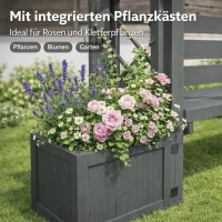 Pergola-Bank mit Pflanzkästen und geschwungenem Rankgitter, dreifach-Funktion: Sitzbank, Pflanzkübel und Rankhilfe, 160 x 30,5 x 160 cm, Grau(m-9)