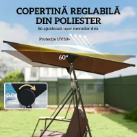 Outsunny Leagăn de grădină cu 3 locuri, cu copertină reglabilă, cadru metalic, suporturi pentru pahare, perne moi, greutate suportată 360 kg, pentru terasă sau balcon, 222x131x175 cm, maro(m-6)
