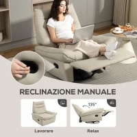 HOMCOM Poltrona Relax Reclinabile Manualmente con Poggiapiedi e Base Girevole Senza Braccioli, Crema(m-4)