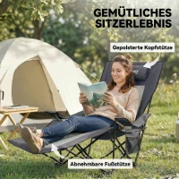 Outsunny 2er Set Campingstuhl faltbar Angelstuhl mit verstellbarer Rückenlehne Fußablage Getränkehalter Kopfstütze Dunkelgrau(m-6)