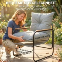 Outsunny 3-teiliges Garten Bistro Set Bistrotisch mit 2 Stühlen Glastisch Netz-Sitz dicken Kissen Holzoptik, Atmungsaktiv(m-5)