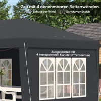 Outsunny Pavillon ca. 3x6m Wasserdicht Pop-up Faltpavillon mit 4 Seitenwänden, Fenster UV-Schutz Tragetasche Schwarz(m-8)