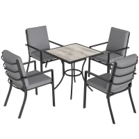 Outsunny 5 Pieces Outdoor Dining Set with Cushions, Garden Dining Set for 4 with Square Table and Stackable Chairs(m-1)
