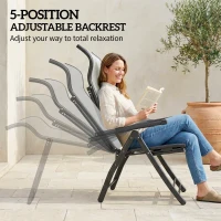 Outsunny Reclining Garden Chairs Set of 2, 5-Position Folding Sun Loungers with High Back, Retractable Footrest, Light Grey(m-4)