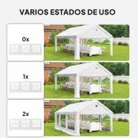 Outsunny Carpa para Fiestas 4x6 m Carpa de Jardín con Luces LED Paredes Extraíbles 2 Puertas y Ventanas UPF30+ para Boda Blanco(m-8)