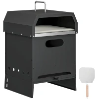 Outsunny 3-in-1 Outdoor Pizzaofen Holzbefeuert Pizza Ofen 2 Ebene Backofen mit Pizzastein Griffen Pizzaschaufel(m-1)