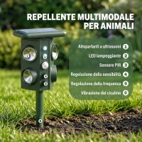 Outsunny Repellente Solare Ultrasonico per Gatti con 5 Modalità, Sensore PIR e Flash LED(m-4)