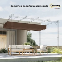 Outsunny Cobertura para Pérgola 2,5x2,55cm Teto de Substituição Retrátil para Pérgola com 10 Orifícios de Drenagem Café(m-9)