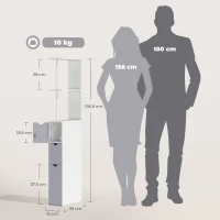 HOMCOM Columna de Baño Moderno Mueble Auxiliar de Baño con 2 Estantes 2 Cajones y 1 Puerta Antivuelco 15x33x136,8 cm Blanco(m-3)