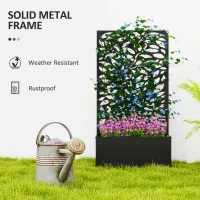 Outsunny Outdoor Metal Planter, with Back Trellis - Black(m-6)