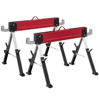 HOMCOM 2er Set Arbeitsbock bis 1160 kg klappbar Sägebock 7-fach höhenverstellbar 64-81 cm Gerüstbock aus Metall mit Griff Rot(m-6)