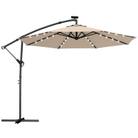 Outsunny Ampelschirm LED Solar ca. Ø300 cm Drehbar Sonnenschirm mit Kurbel Ständer Schutzhülle Beige