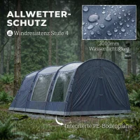 Outsunny Tunnelzelt 4 Personen Familienzelt mit Schlaf- und Wohnzimmer 6 Fenstern 3 Türen Bodenplane Stehhöhe 3000 mm Wassersäule(m-5)