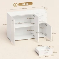 HOMCOM Sideboard, Modern Storage Cabinet with 2 Drawers, 3 Doors and Adjustable Shelves, High Gloss White(m-3)