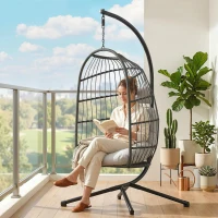 Outsunny Hanging Egg Chair, Indoor Outdoor Hammock Swing Chair with Stand, Safety Strap, Foldable Basket, Dark/Light Grey(m-9)