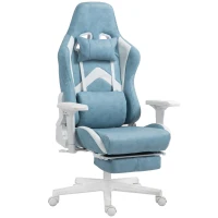 HOMCOM Gaming-Sessel, verstellbare Armlehnen & Rückenlehne, Kunstlederbezug, bis 120 kg, Blau(m-11)