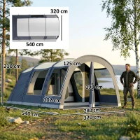 Outsunny Tenda Campeggio a Tunnel per 2-4 Persone Alta 210cm con 2 Stanze, Impermeabile 3000mm, 540x320x210 cm, Blu navy(m-3)
