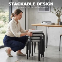 HOMCOM Zestaw sztaplowalnych stołków 4 szt., nowoczesne tapicerowane okrągłe stołki bez oparcia do kuchni, jadalni, szary(m-6)