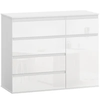 HOMCOM Modern dressoir, opbergdressoir met 5 lades, verstelbare plank, soft-close deur, hoogglans wit(m-1)