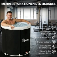 Outsunny Eisbad Ø78 cm Faltbare Eisbadewanne aufblasbare tragbare Eistonne 280L mit 3 Isolierschichten Abdeckung, Schwarz(m-9)