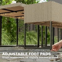 Outsunny 7 Piece Rattan Garden Furniture Set, Garden Dining Set with Wood-Plastic Table and 6 Stackable Chairs, Light Grey(m-9)