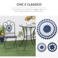 Outsunny Set da Giardino 3 Pezzi con 2 Sedie Pieghevoli e 1 Tavolino Rotondo a Mosaico(m-4)