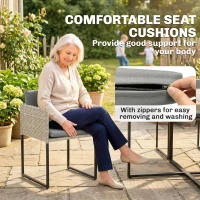 Outsunny 7 Piece Rattan Garden Furniture Set, Garden Dining Set with Wood-Plastic Table and 6 Stackable Chairs, Light Grey(m-8)