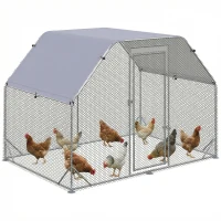 PawHut Walk in Chicken Run Chicken Coop Hen House Outdoor with Roof for 4-6 Chickens, 280 x 190 x 195cm(m-10)