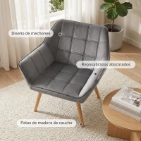 HOMCOM Butaca de Salón Moderna Tapizado en Terciopelo con Patas de Madera Sillón Relax para Sala de Estar Gris(m-6)