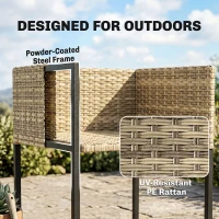 Outsunny 7 Piece Rattan Garden Furniture Set, Garden Dining Set with Wood-Plastic Table and 6 Stackable Chairs, Light Brown(m-7)