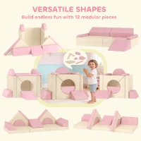 AIYAPLAY Kids Play Sofa, 12 Pieces Foam Modular Soft Play Set for Playroom, Children Convertible Sofa for Boys and Girls, Pink(m-4)