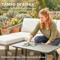 Outsunny Conjunto de Jardim de 3 Peças Sofá Exterior em L com Sofá de 3 Lugares Apoio para os Pés Mesa de Ripas e Almofadas de 10 cm Castanho e Bege(m-6)