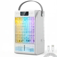 HOMCOM Portable Air Conditioner, 4-in-1 Mini Air Cooler with 4 Wind Speed, 2 Cool Mist, RGB 7 LED Light, White(m-10)