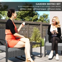 Outsunny Rattan Bistro Set, 3 Piece Garden Furniture Set with Cushions and Glass Top Table, Black(m-4)