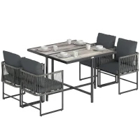 Outsunny Polyrattan Gartenmöbel Set 5-teilig Platzsparend Sitzgruppe Tisch mit 4 Stühlen DPC-Tischplatte Kissen Grau(m-11)