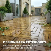 Outsunny Conjunto de 10 Estrados de Madeira de Acácia para Exterior 31x31 cm, 0,91 m² Estrado para Terraço Antiderrapantes Madeira(m-5)