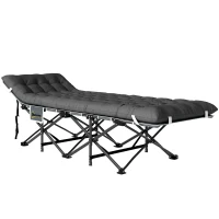 Outsunny Cama Dobrável de Campismo com Colchão Removível, Apoio de Cabeça e Bolsa de Transporte, 186x68x37 cm, Cinzento Escuro(m-11)
