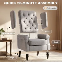 HOMCOM Retro Accent Chair, Wingback Armchair with Wood Frame Button Tufted Design for Living Room Bedroom, Grey(m-7)
