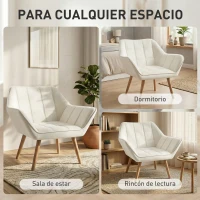 HOMCOM Butaca de Salón Moderna Tapizado en Terciopelo con Patas de Madera Sillón Relax para Sala de Estar Crema(m-7)