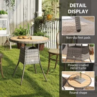 Outsunny 70 cm Wood-Effect Rattan Garden Table - Natural Wood Finish(m-6)