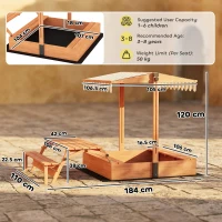 AIYAPLAY Kids Sand Pit with Lid, Wooden Sandpit with Canopy, Foldable Picnic Table, Bench Seats, Bottom Liner for Patio Garden(m-3)