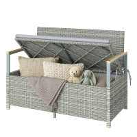 Outsunny Banc de Jardin Banquette avec Coffre de Rangement 170L 2 Places Coussin Déhoussable Résine Tressée 120x60x84cm Gris